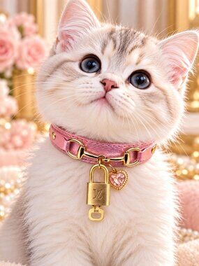 Authentic Louis Vuitton Gold Padlock & Key + Unbranded Pet Collar Dog Cat